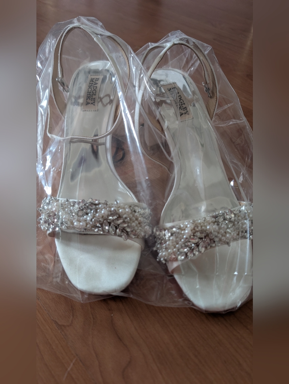 Badgley Mischka Ivory Beaded Bridal Sandals